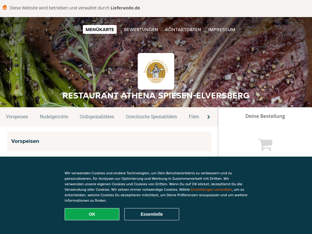 Website von restaurantathenaspiesen-elversberg.de in Spiesen-Elversberg