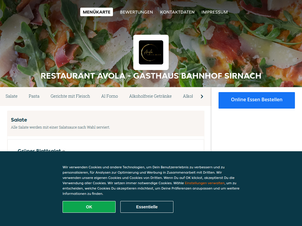 Website von Restaurant Avola - Gasthaus Bahnhof Sirnach - Essen online bestellen in Sirnach in Sirnach
