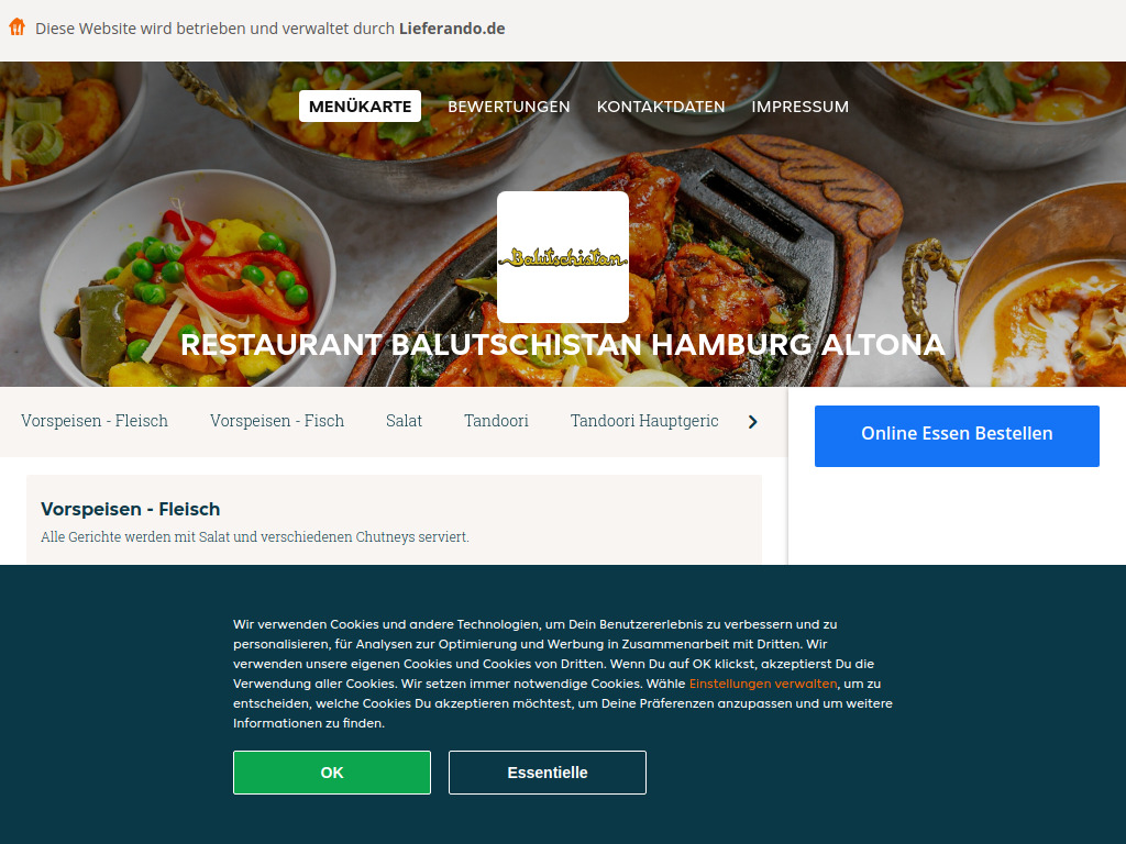 Website von Restaurant Balutschistan Hamburg Altona - Essen online bestellen in Hamburg