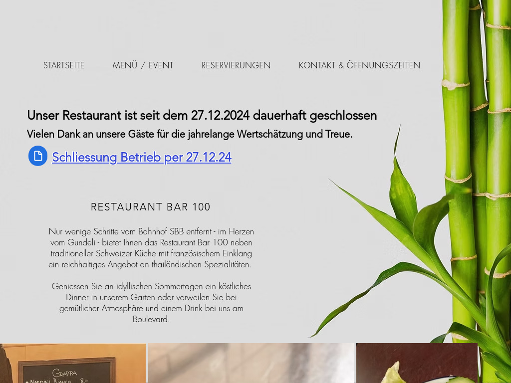 Website von Restaurant Bar 100 in Basel