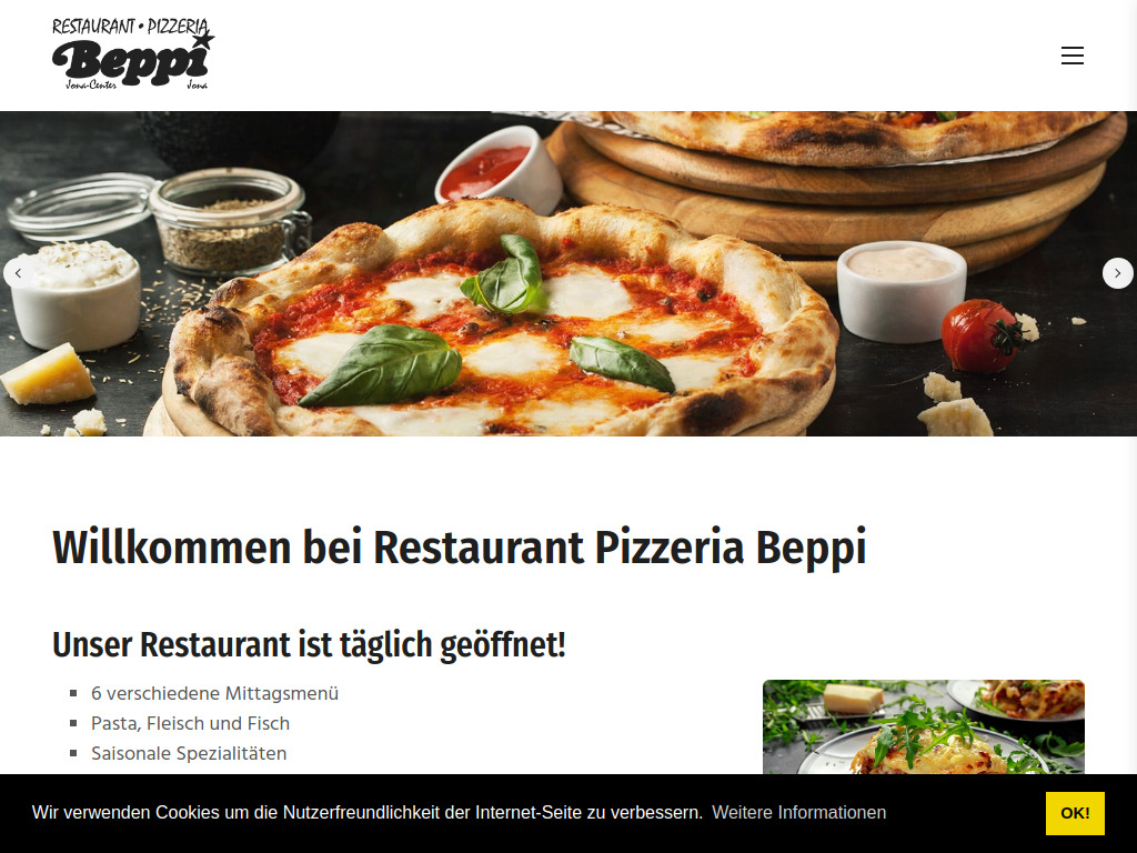 Website von Restaurant Pizzeria Beppi in Jona