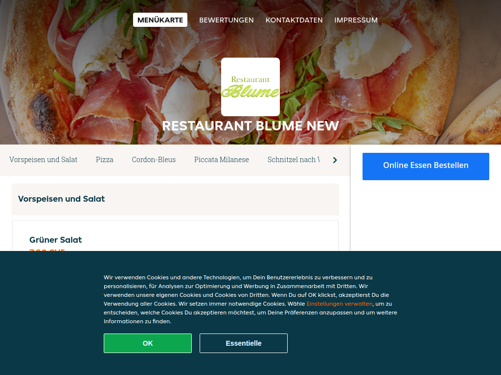 Website von Restaurant Blume New in Pfäffikon