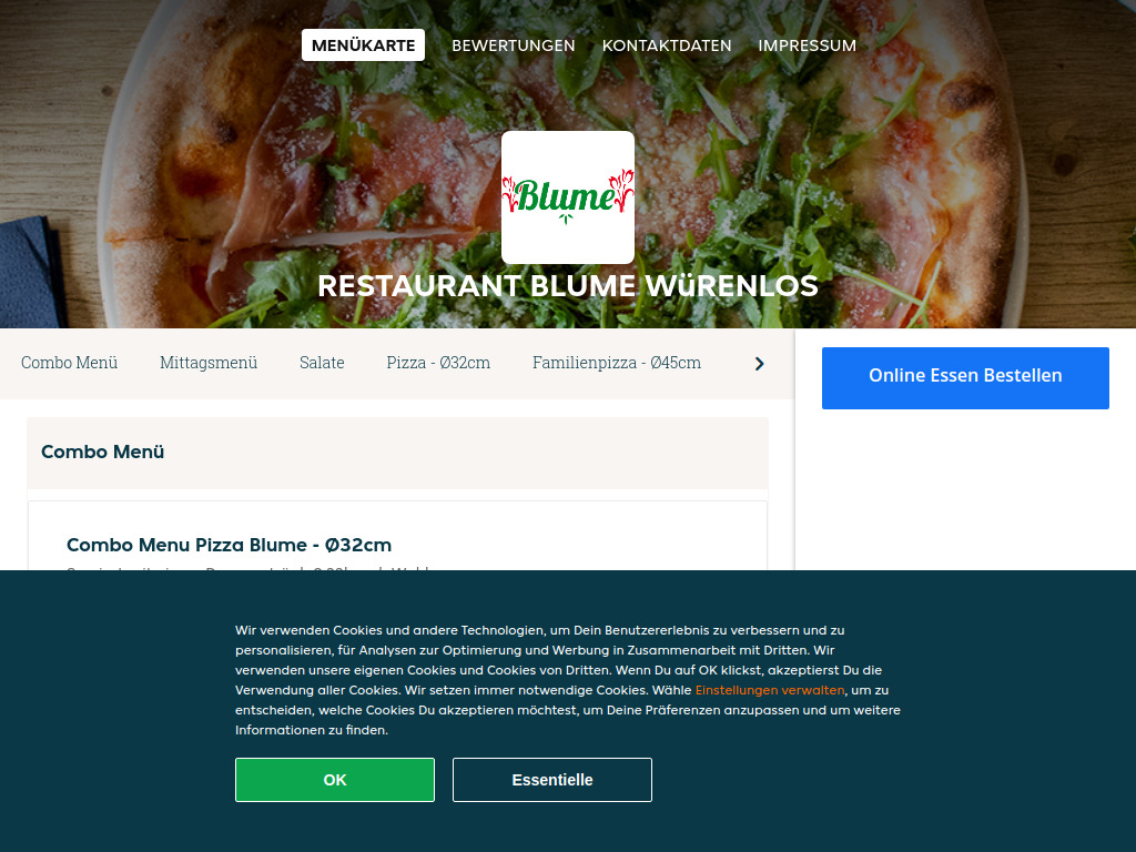 Website von Restaurant Blume Würenlos - Essen online bestellen in Würenlos in Würenlos