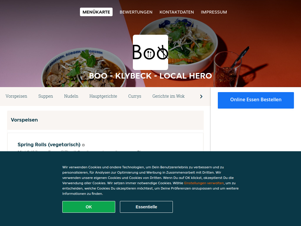 Website von BOO - Klybeck - Local Hero - Essen online bestellen in Basel in Basel