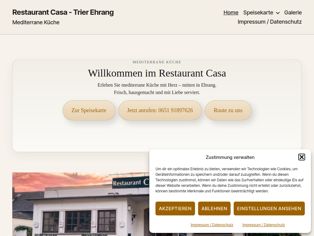 Website von Restaurant Casa in Trier-Ehrang
