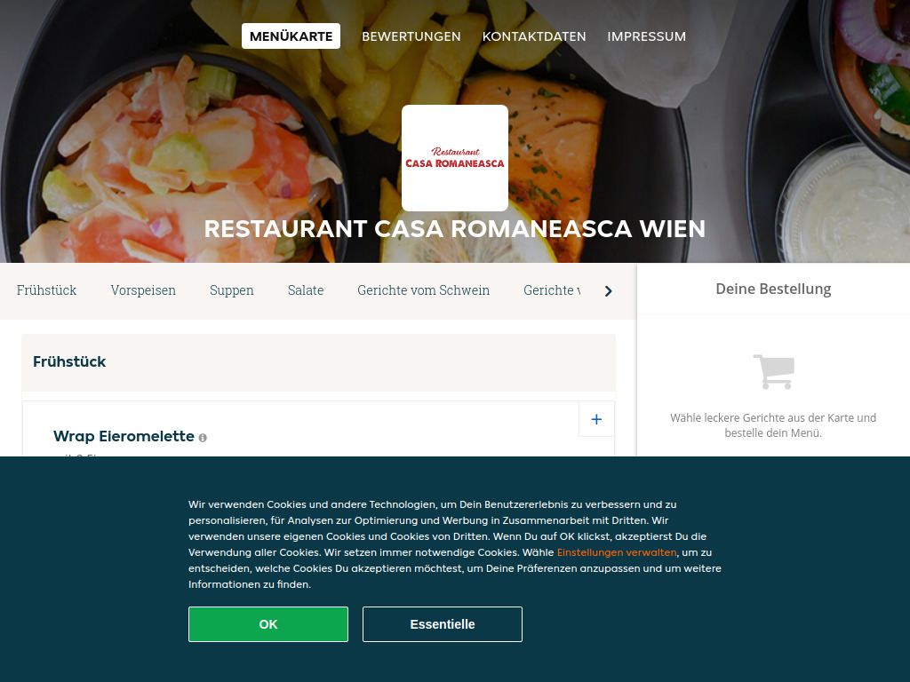 Website von Restaurant Casa Romaneasca Wien - Essen online bestellen in Wien in Wien