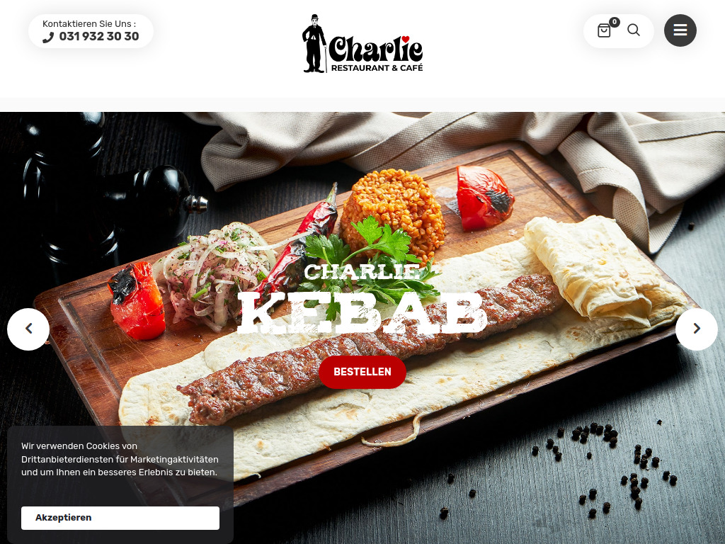 Website von Charlie Restaurant
