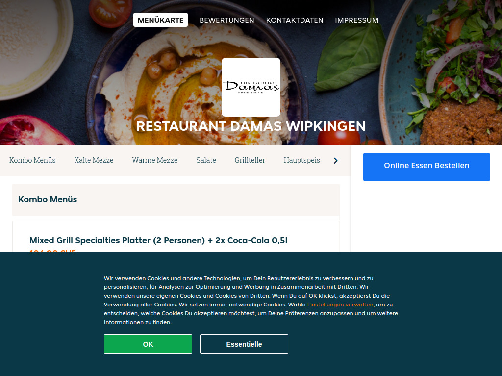 Website von Restaurant Damas Wipkingen - Essen online bestellen in Zürich in Zürich