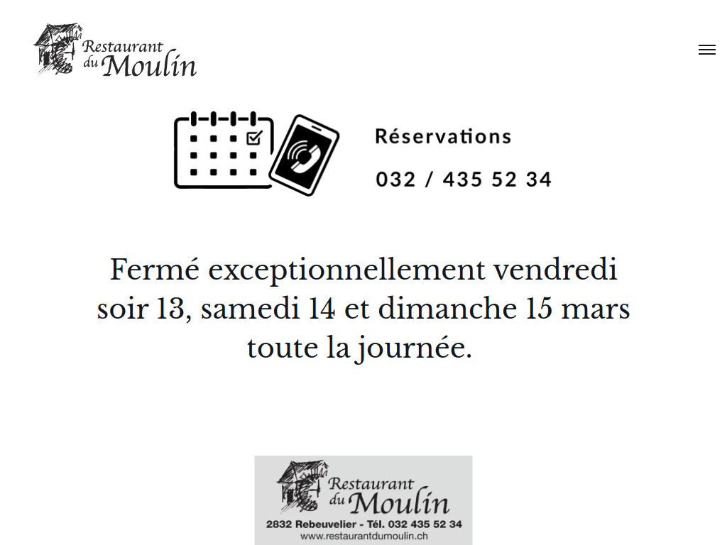 Website von Restaurant du Moulin in Rebeuvelier