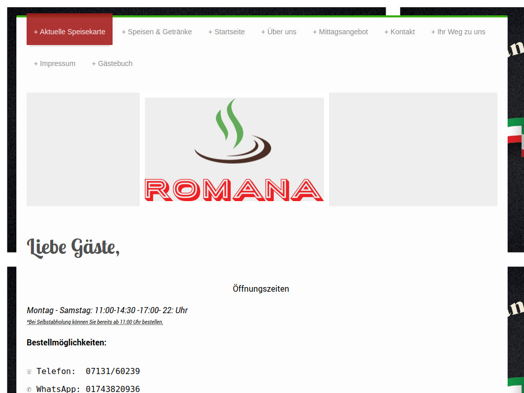 Website von Ristorante Pizzeria Romana in Heilbronn