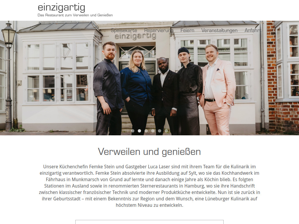 Website von einzigartig – Hotel und Gastronomie GmbH in Lüneburg