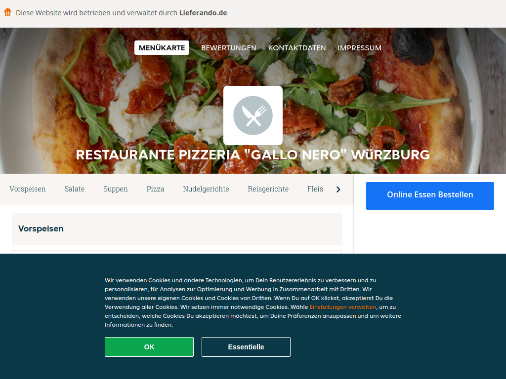 Website von Restaurante Pizzeria "Gallo Nero" in Würzburg