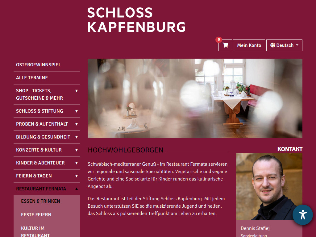 Website von Kulturzentrum Schloss Kapfenburg