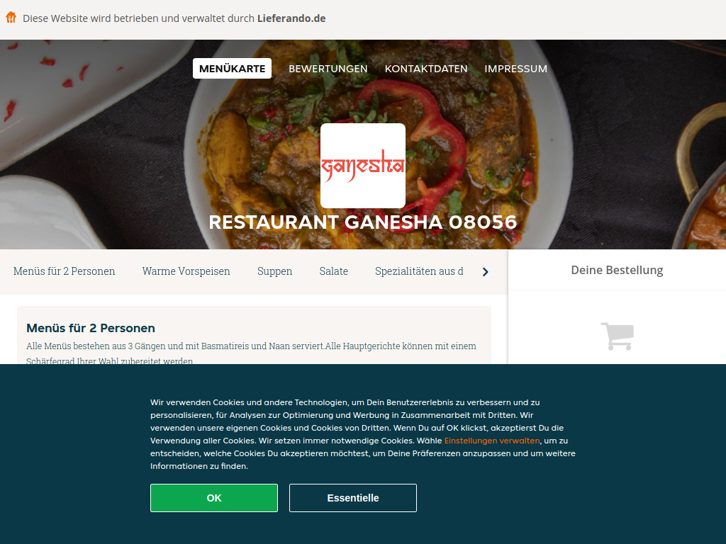 Website von Restaurant Ganesha 08056 - Essen online bestellen in Zwickau in Zwickau