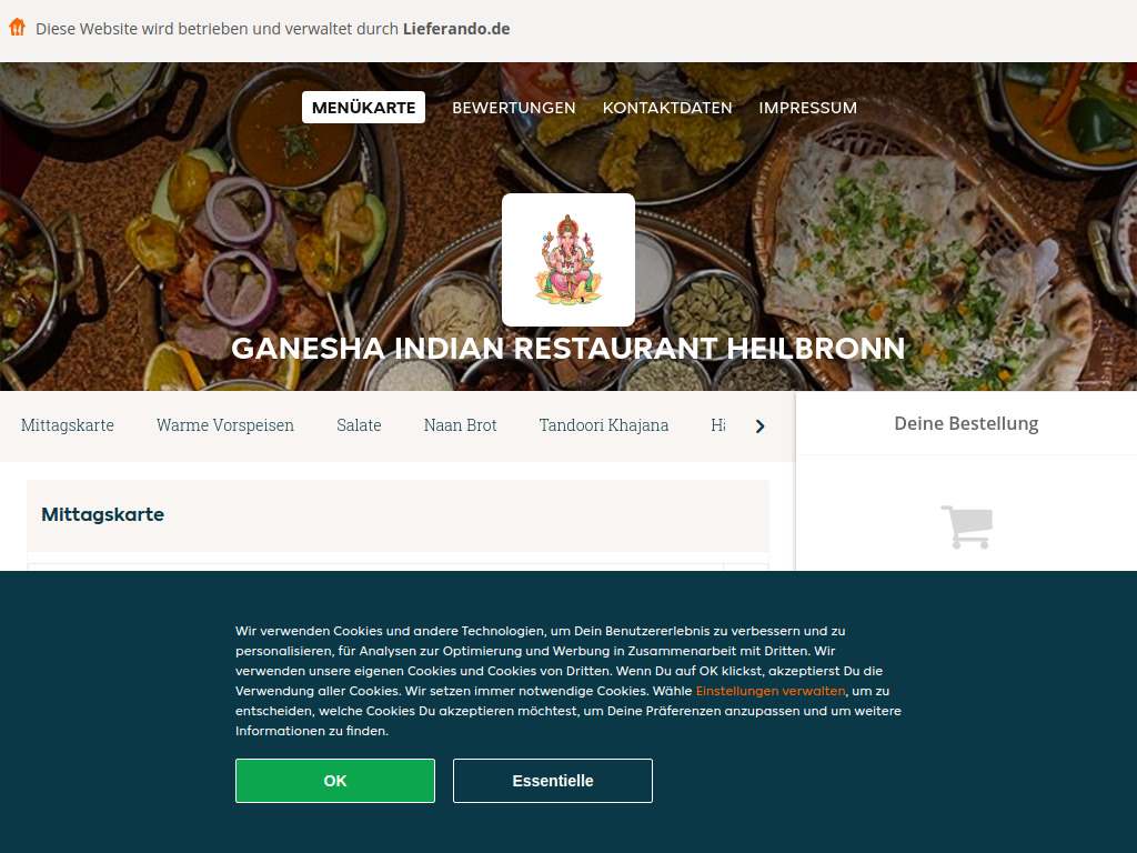 Website von Ganesha Indian Restaurant Heilbronn - Essen online bestellen in Heilbronn in Heilbronn