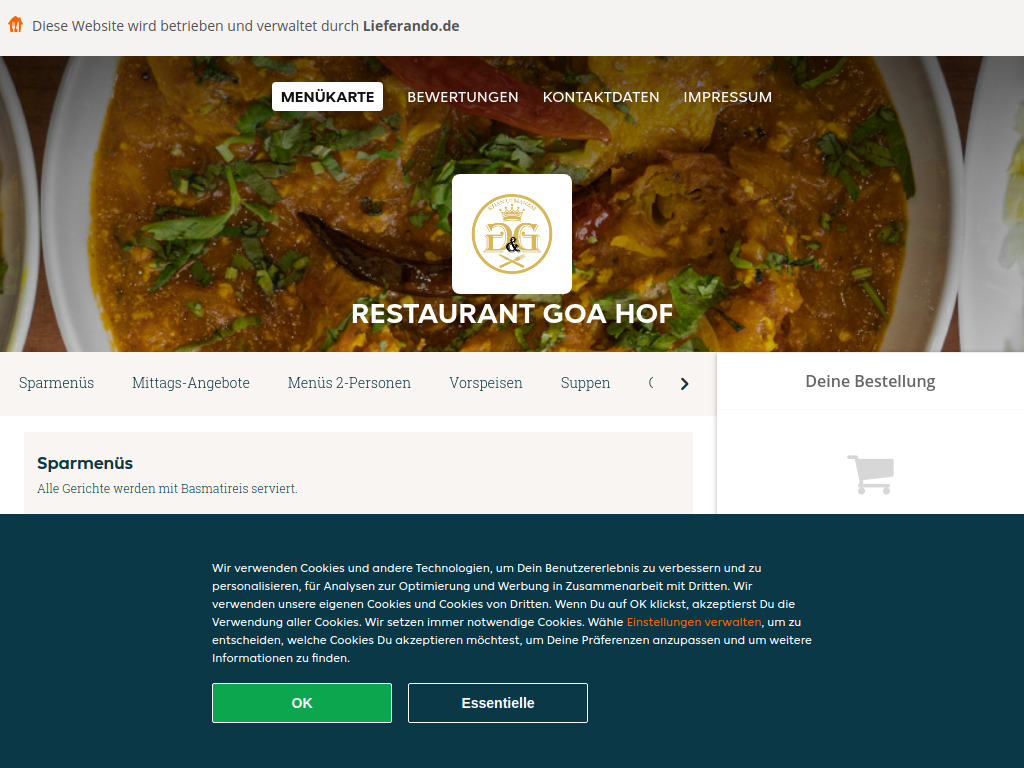 Website von Restaurant Goa Hof - Essen online bestellen in Hof in Hof