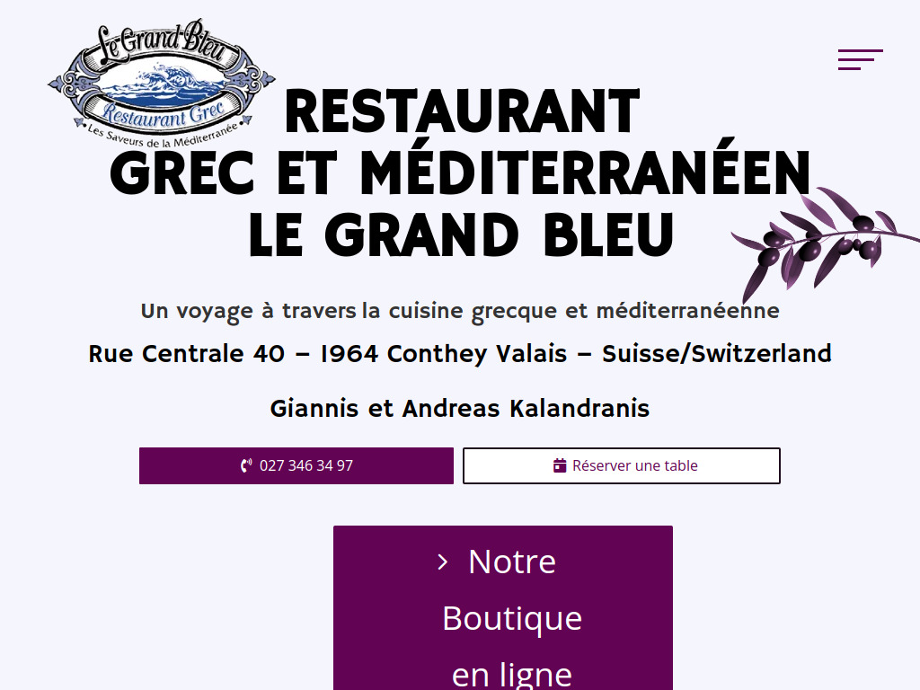 Website von Le Grand Bleu in Conthey