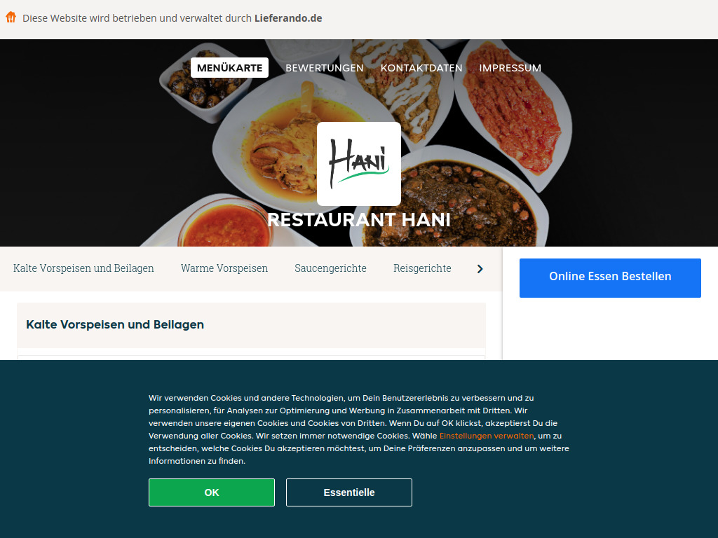 Website von Restaurant Hani - Essen online bestellen in Frankfurt am Main in Frankfurt am Main