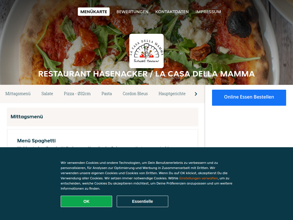Website von restauranthasenackerlacasadellamamma.ch in Männedorf