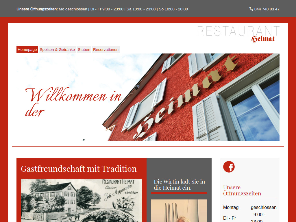 Website von Restaurant Heimat in Dietikon