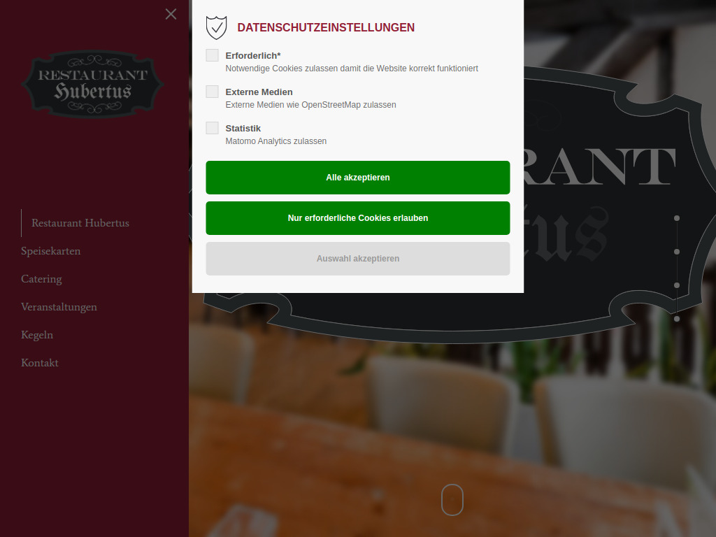 Website von Restaurant Hubertus in Ennigerloh