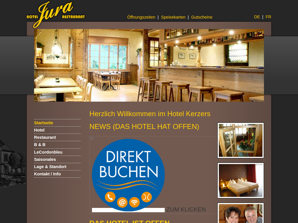 Website von Hotel Restaurant Jura in Kerzers
