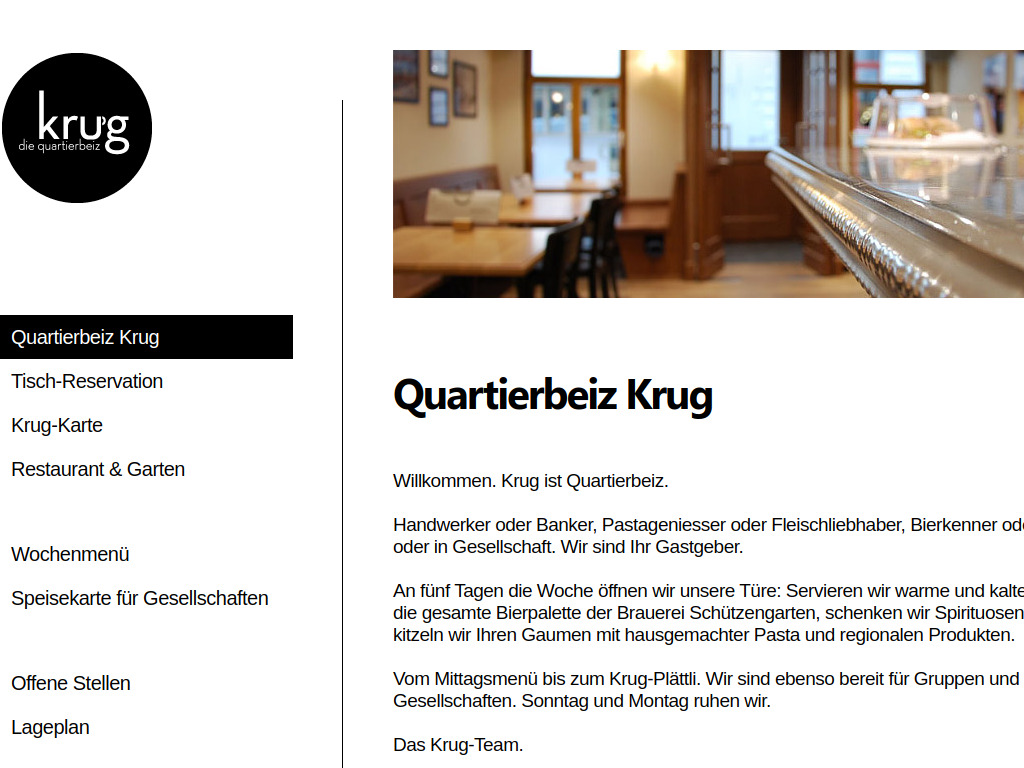 Website von Krug - Die Quartierbeiz in St. Gallen