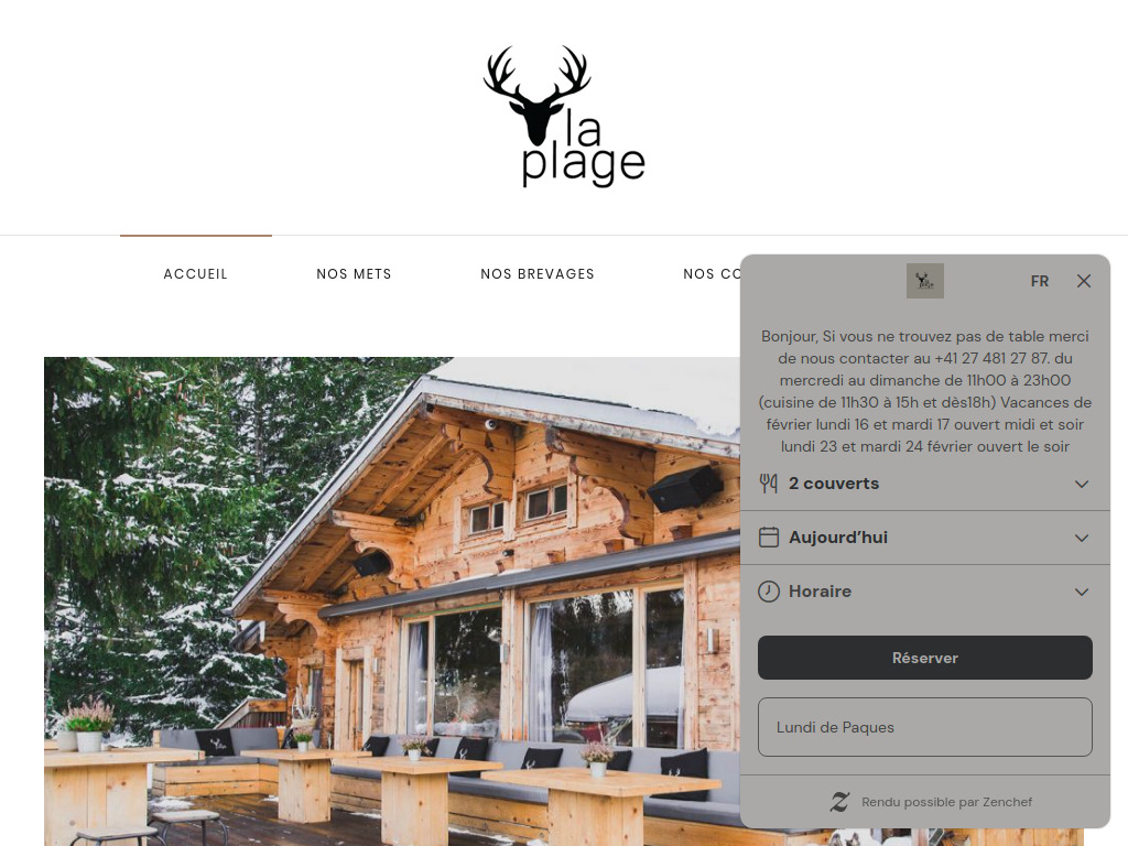 Website von Restaurant La Plage in Crans-Montana