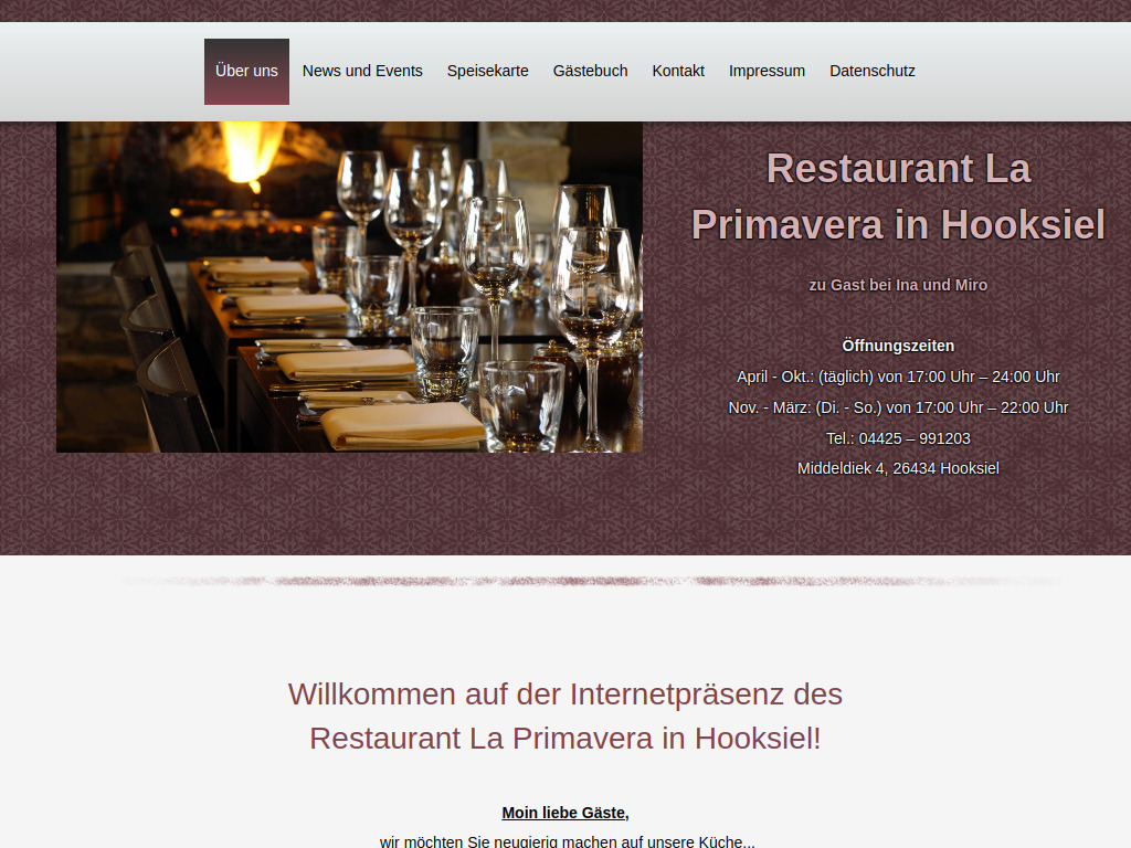 Website von Restaurant La Primavera in Hooksiel