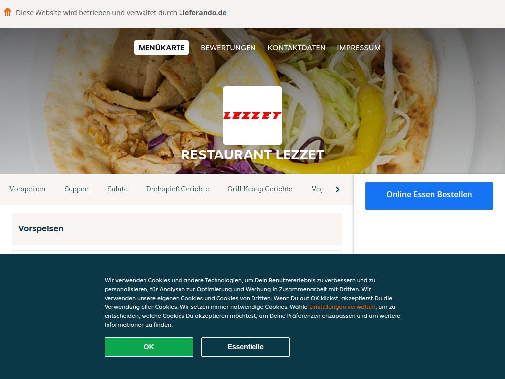 Website von Restaurant Lezzet - Essen online bestellen in Hamburg