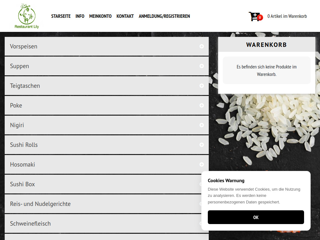 Website von China Restaurant Lily in Kirchberg