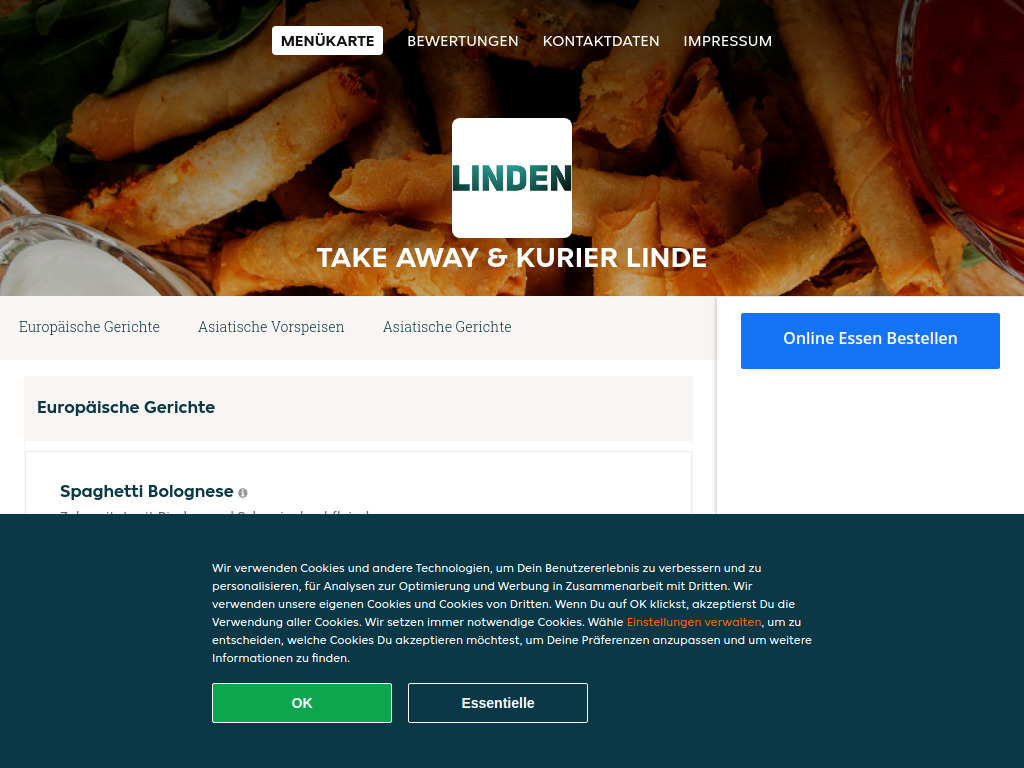 Website von Take Away & Kurier Linde - Essen online bestellen in Schinznach-Bad in Schinznach-Bad