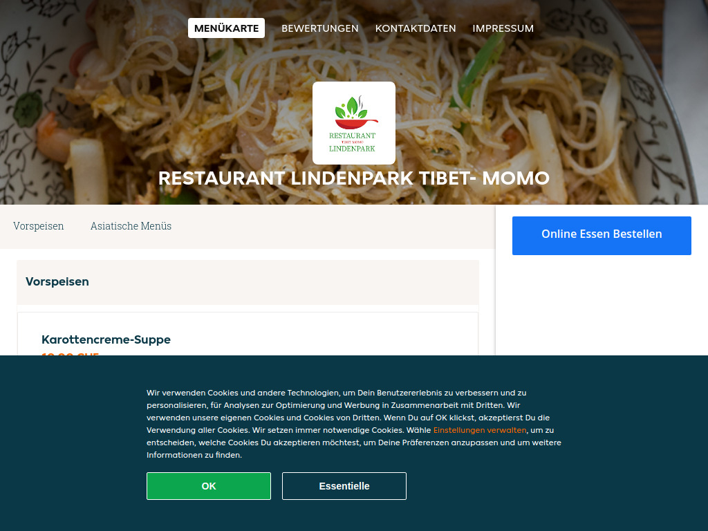 Website von Restaurant Lindenpark Tibet- Momo - Essen online bestellen in Kriens in Kriens