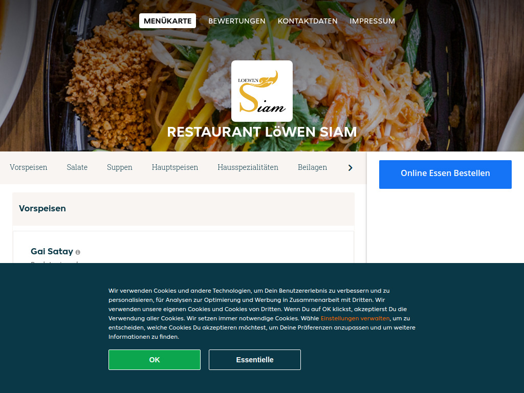 Website von Restaurant Löwen Siam - Essen online bestellen in Zürich