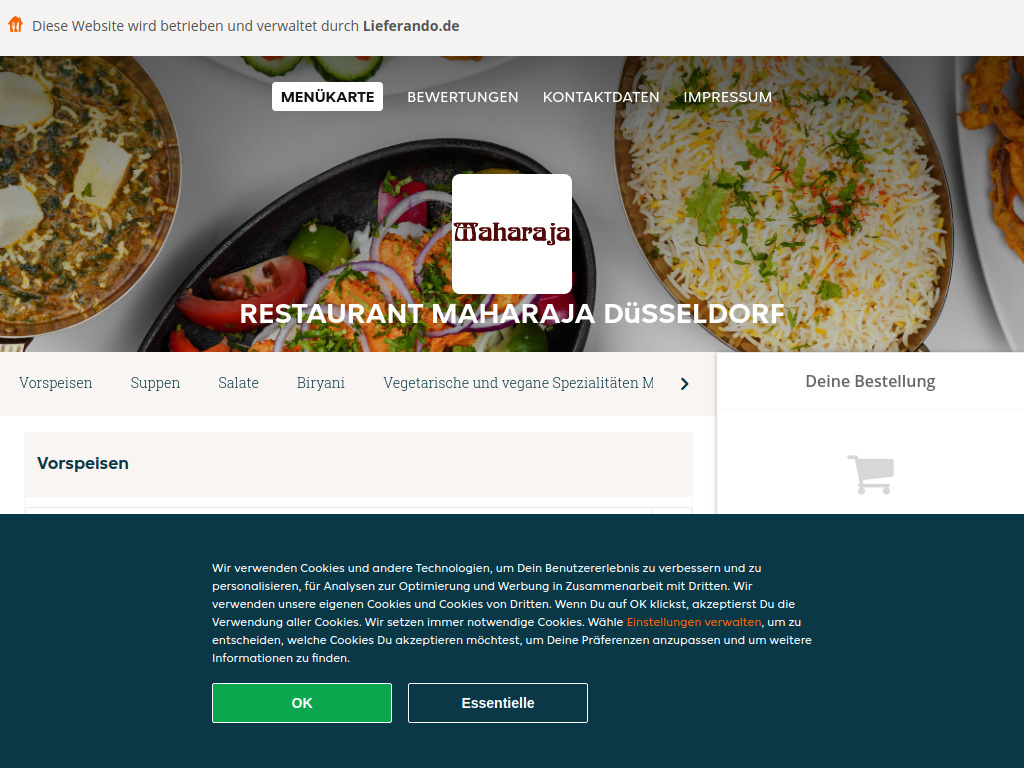 Website von Restaurant Maharaja Düsseldorf - Essen online bestellen in Düsseldorf in Düsseldorf