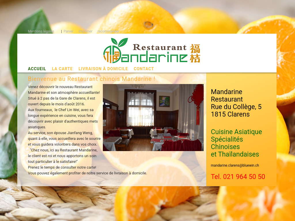 Website von Restaurant Mandarine in Clarens