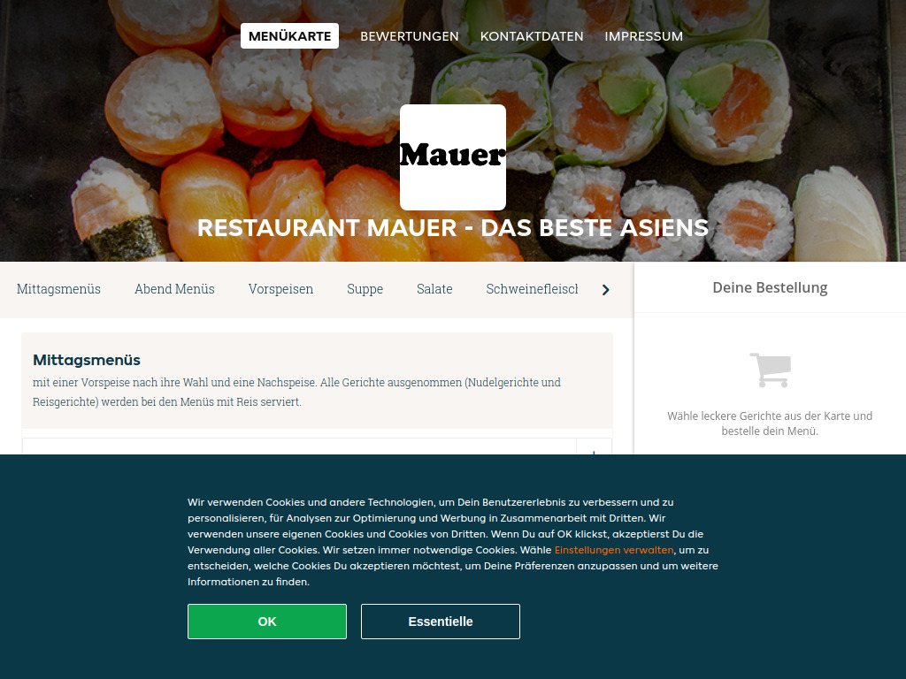 Website von Restaurant Mauer - Das Beste Asiens - Essen online bestellen in Wien