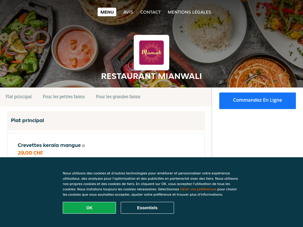 Website von Restaurant Mianwali in Lausanne