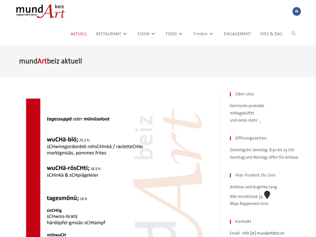 Website von mundArtbeiz in Rapperswil-Jona