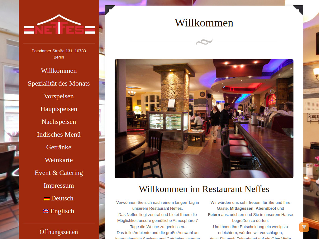 Website von Neffes Restaurant in Berlin