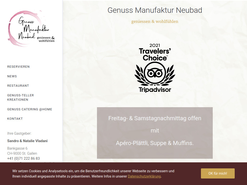 Website von Genuss Manufaktur Neubad GmbH in St. Gallen