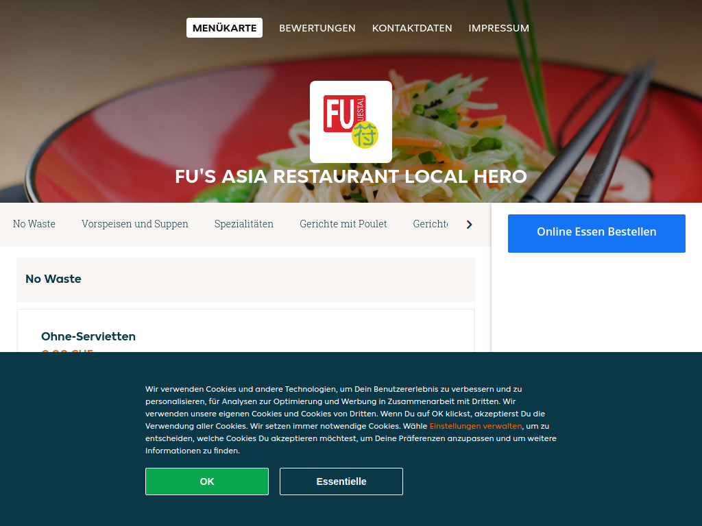 Website von Fu's Asia Restaurant Local Hero - Essen online bestellen in Liestal in Liestal