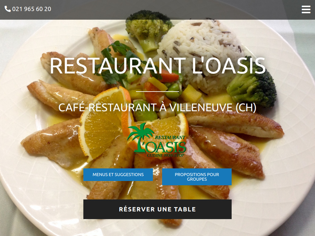 Website von Restaurant L'Oasis in Villeneuve