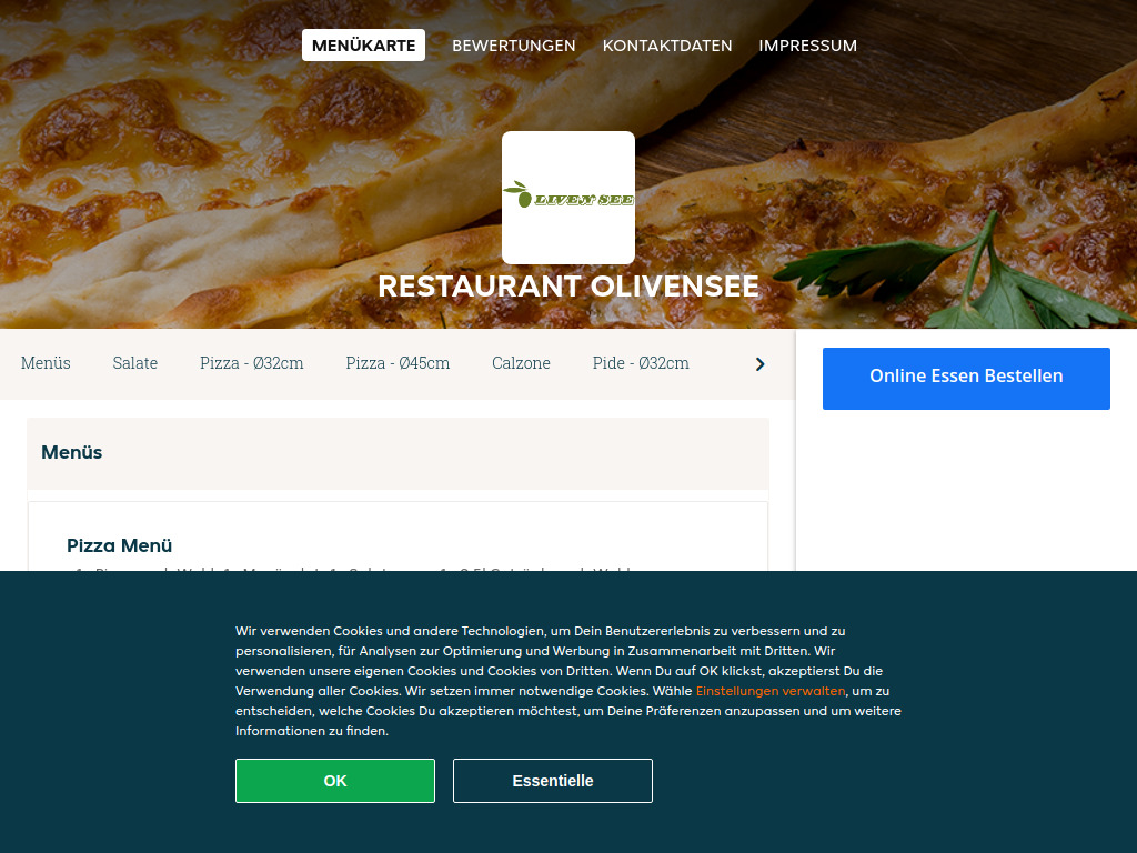 Website von Restaurant Olivensee - Essen online bestellen in Thalwil in Thalwil