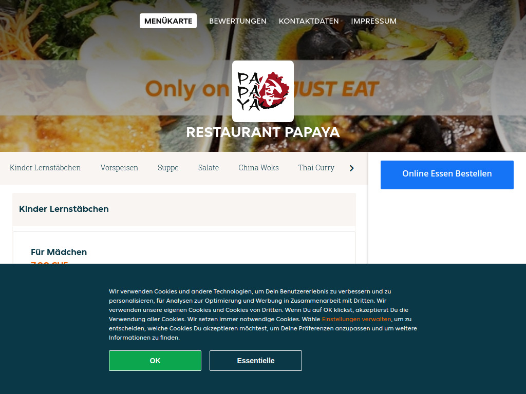 Website von Restaurant Papaya - Essen online bestellen in Affoltern am Albis in Affoltern am Albis
