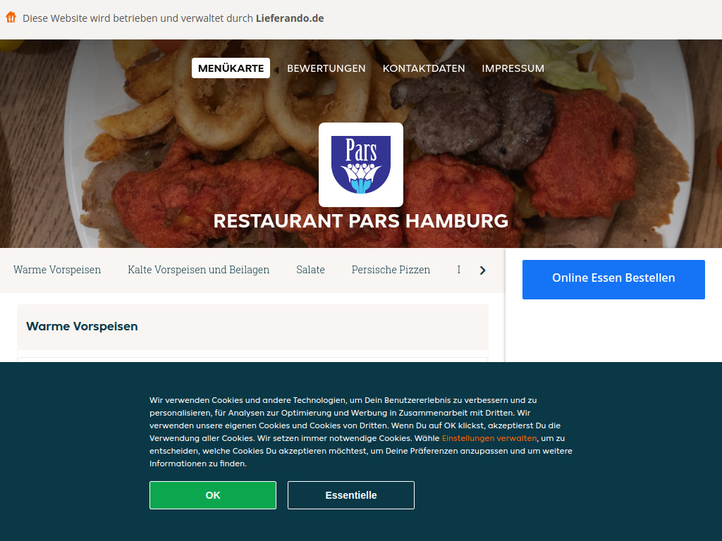 Website von Restaurant Pars Hamburg - Essen online bestellen in Hamburg