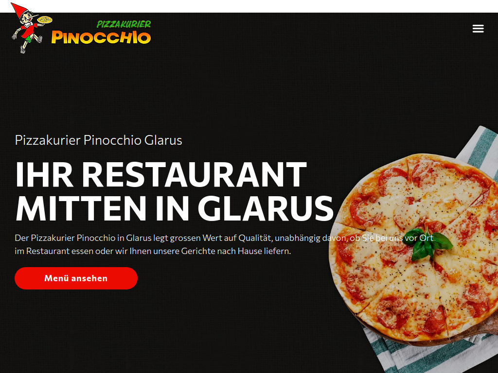 Website von Restaurant Pizzakurier Pinocchio GmbH in Glarus