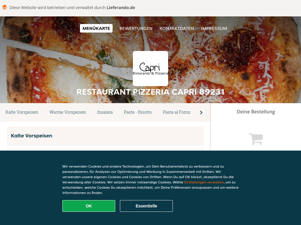 Website von Restaurant Pizzeria Capri 89231 - Essen online bestellen in Neu-Ulm in Neu-Ulm