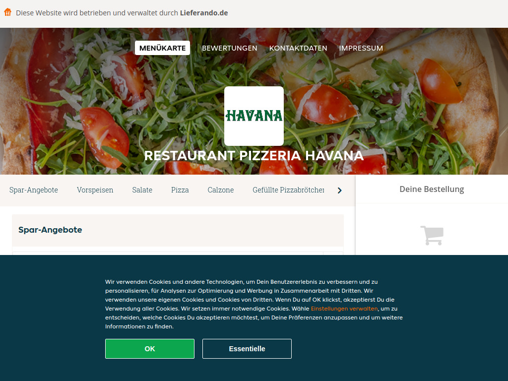 Website von Restaurant Pizzeria Havana in Bad Harzburg