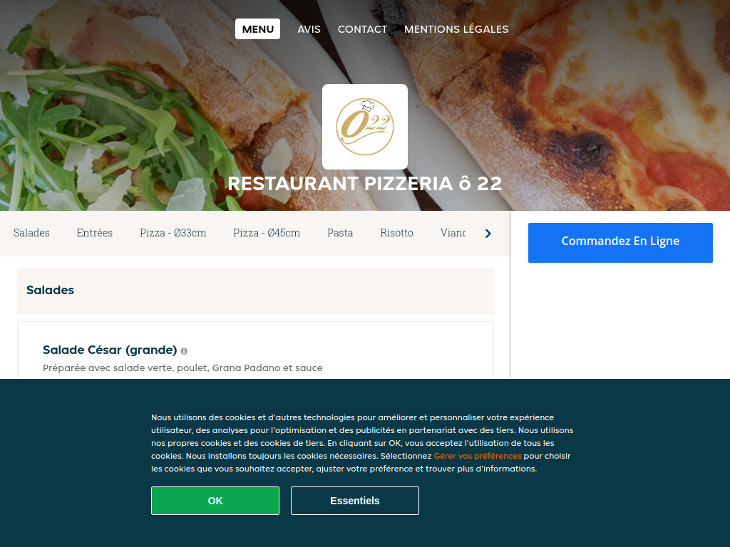Website von Restaurant Pizzeria ô 22 - Commander un repas en ligne à Renens in Renens
